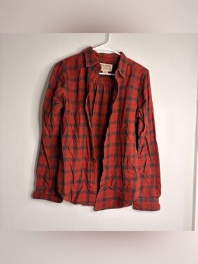 Filson Flannel Red Black Plaid Button Down Shirt Medium Womens